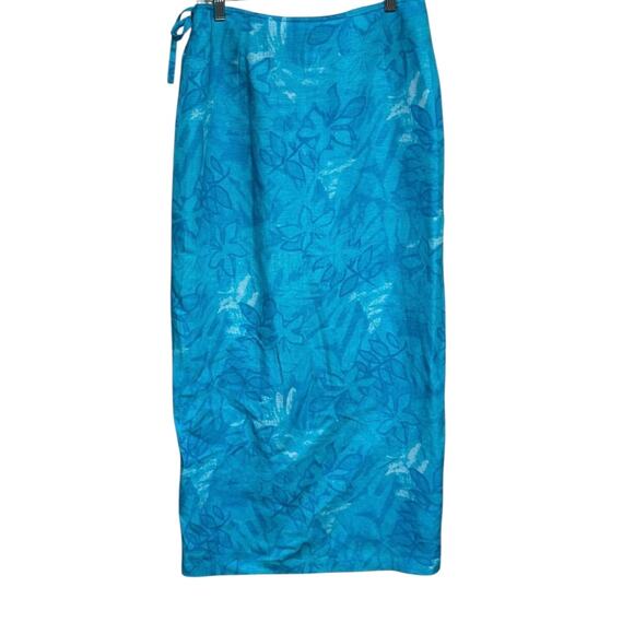 Jones Wear Sport Linen Blend Wrap Skirt Tropical Floral Turquoise Blue Size 8 - Picture 2 of 6